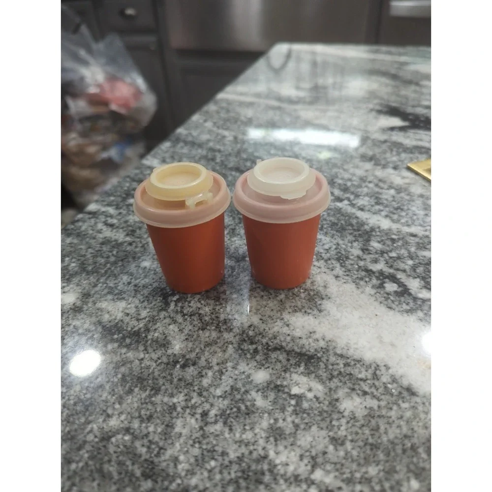 Vintage Tupperware Picnic Salt & Pepper Set 1970's Harvest Orange